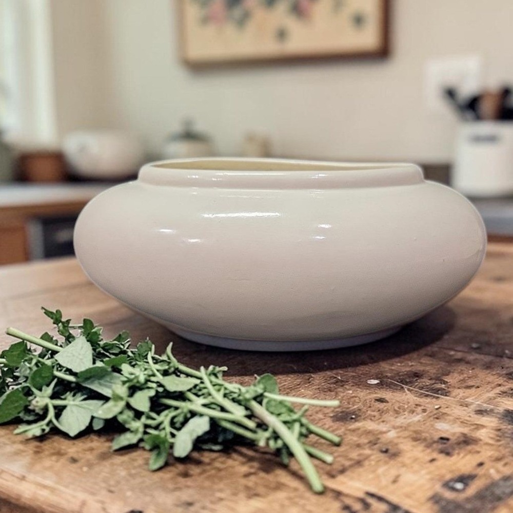 Mid Century Ceramic Cream Planter, Centerpiece Bowl, Vintage Minimalist Vase
